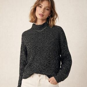 Vintage 1980s beldoch popper Silver Acrylic High Neck Sweater M